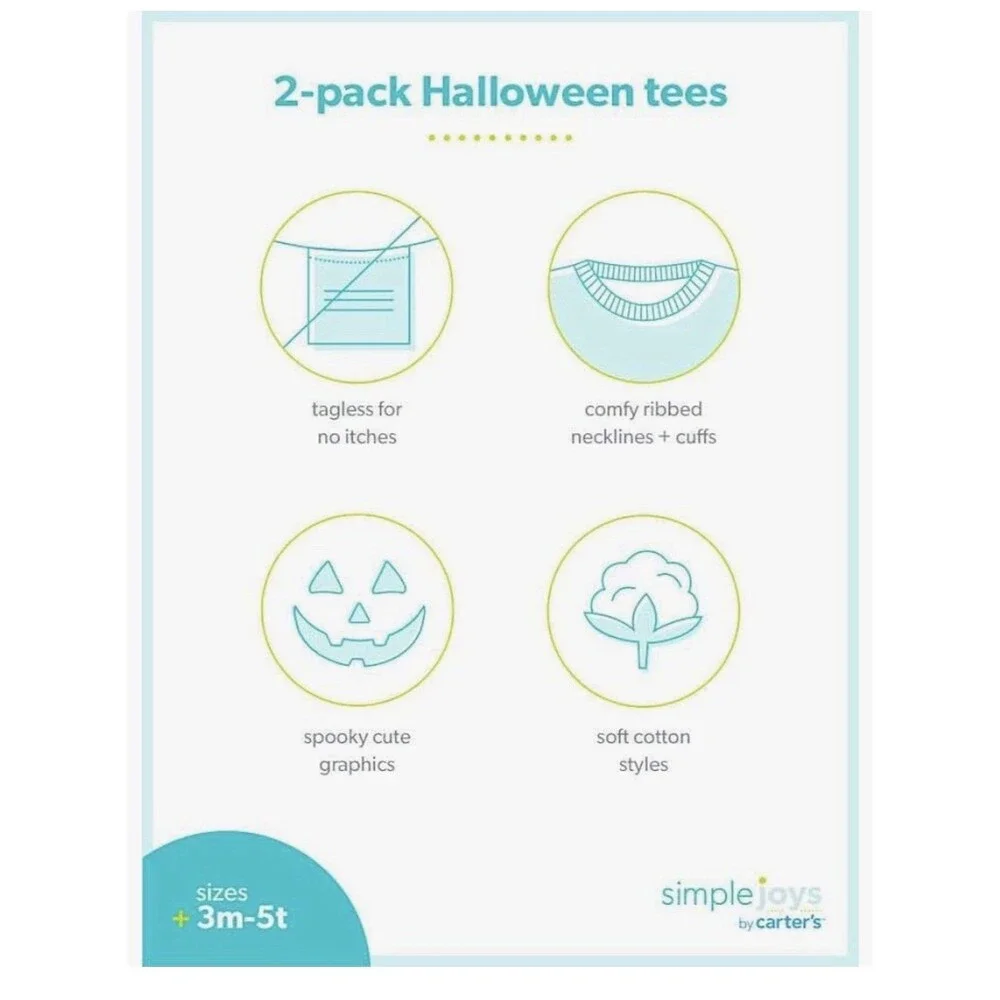 🎃 Carter's Simple Joy Long-sleeve Halloween Tees 6-9 Months - NWT✨